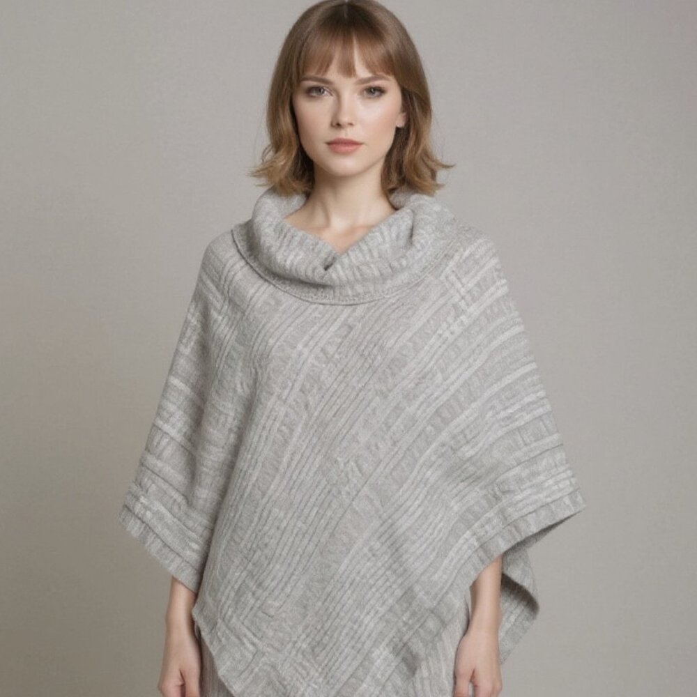 27 Miles Malibu Travel Cowl Neck Poncho Minimalist Light Gray 100% Cashmere